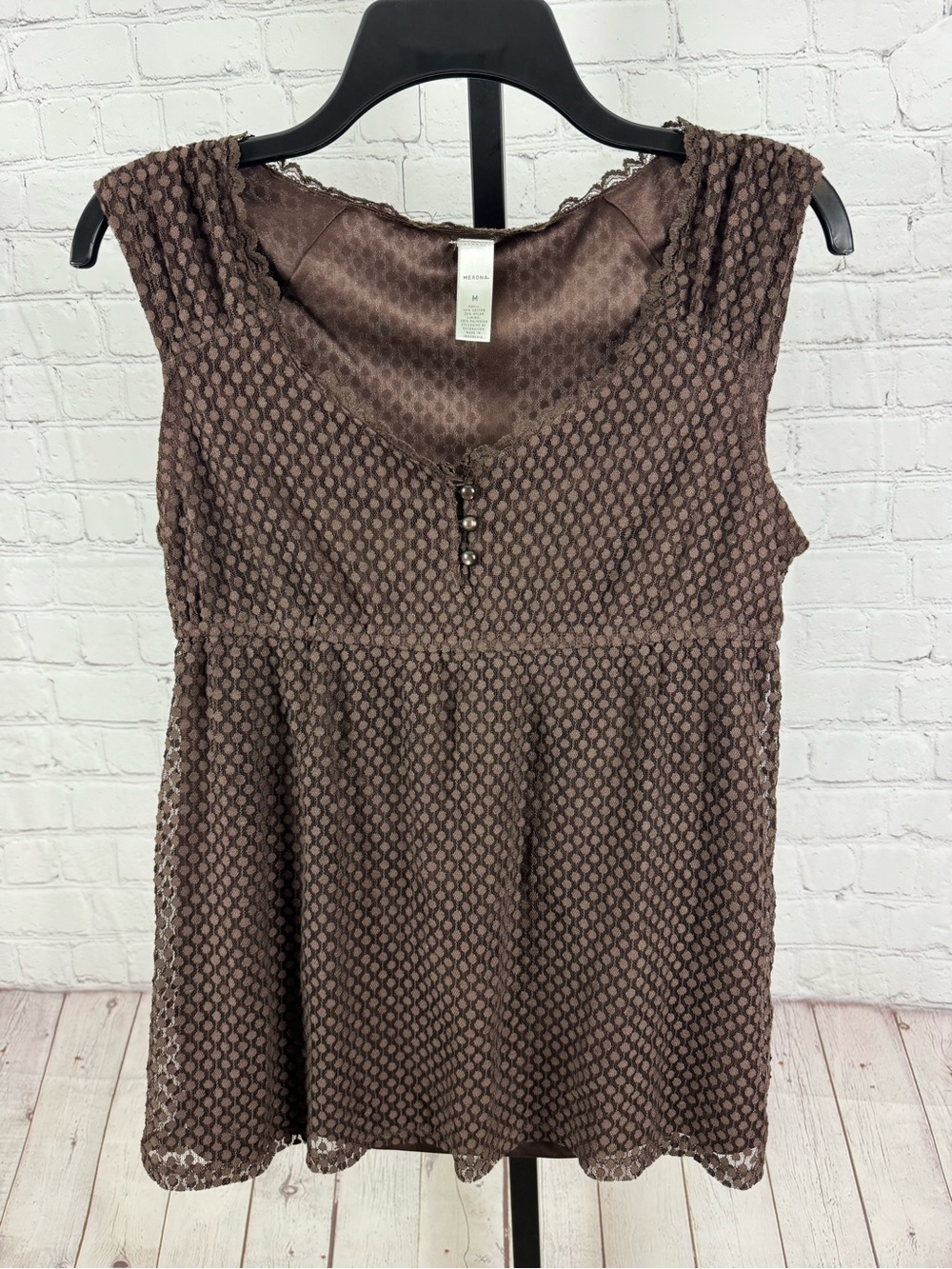 Merona vintage y2k chocolate brown babydoll lace overlay tank top Size Medium
